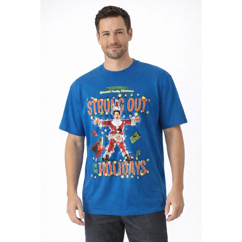 National Lampoon’s Christmas Blue Tee “Strung Out for the Holidays” Size L EUC